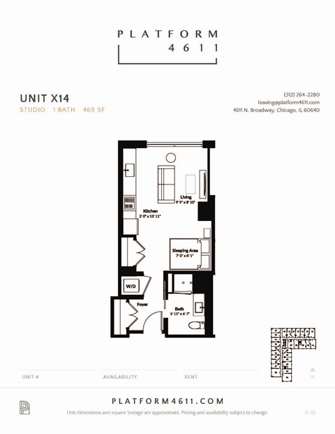 Floor plan for studio, 1 bath, 468 sqft